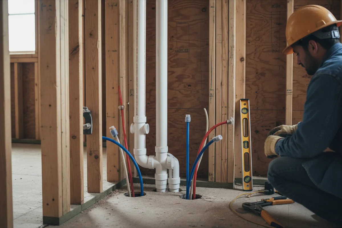 Drain and supply rough-in during Sump Pump Repair in Orchard